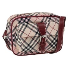 BURBERRY Nova Check Blue Label Shoulder Bag Nylon Beige Silver Auth bs33073