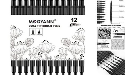 Drawing Pens, 12 Pack Dual Brush Pens Markers for Art Drawing Sketching Black
