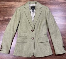 J.Crew Hacking Tweed Blazer Womens 2 Green 100 Wool Herringbone Academia Preppy