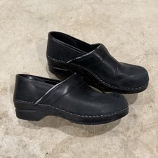 Womens Dansko Size 41 US 10 Black Leather Slip On Mules Clogs Nurse Shoes