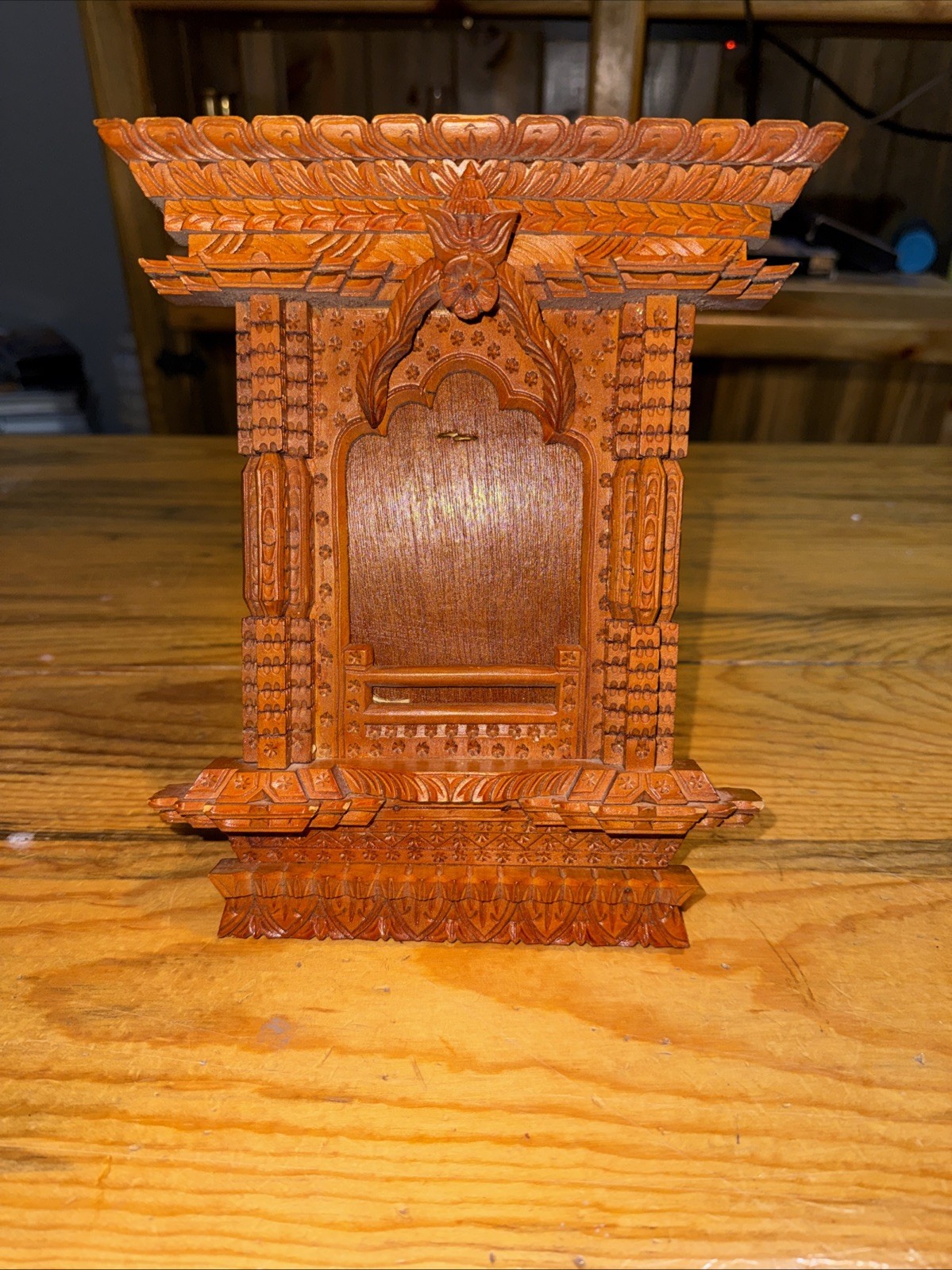 VTG Early 1900s  Asian japanese Heavily hand carved wood Temple Picture frame