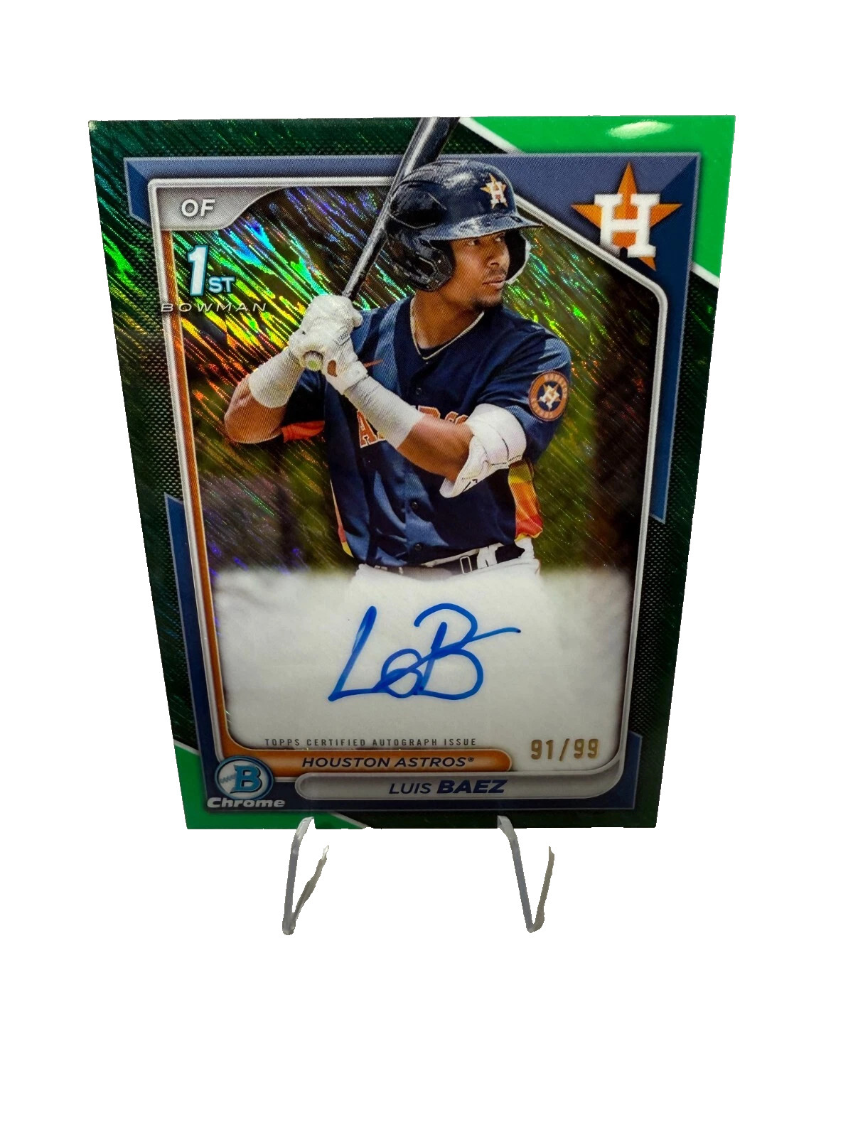 Luis Baez 2024 Bowman Chrome 1st Green Shimmer Refractor Auto /99 #CPA-LB Astros
