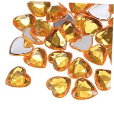 60 Pcs Acrylic Heart Rhinestone Flat Back Plastic Gems Jewelry 15mm Gold