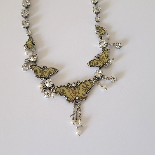 PILGRIM NECKLACE BUTTERFLY RHINESTONE LADYBIRD AGED LOOK SILVER STAINLESS STEEL - Picture 2 of 6