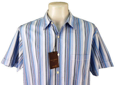 TASSO ELBA Herren Blau LUXUS S/S ABENDHEMD TAILORED Fit - XL - UVP 69£