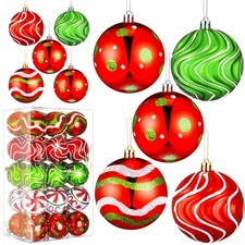 30 Pcs 2.4 Inch Christmas Ball Ornaments Red Green and White Glittering Plast...