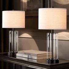 23.5'' Glass Table Lamp Set of 2 for Living Room with USB Ports and AC