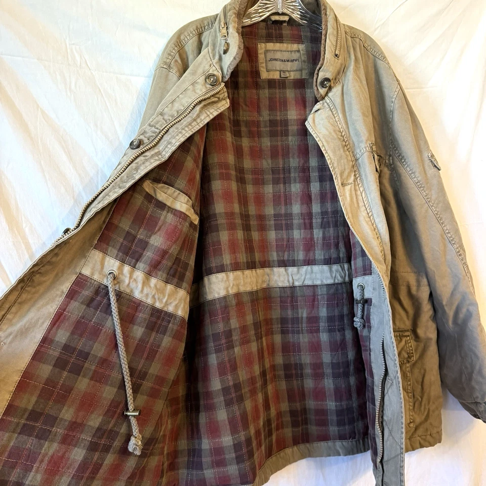 Chaqueta Johnston & Murphy Hombres XXL Marrón Tostado Tareas Granero Abrigo Cremallera Completa Forrada Capucha Foto 4 de 4