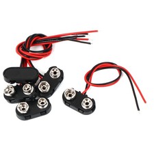 5 Pcs Black Plastic T Type 9 Volt Battery Clip Connectors Buckle Cable Leads
