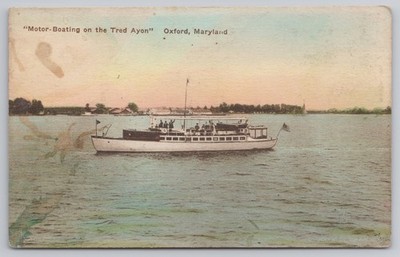 Postcard Oxford Maryland MD Motor-Boating on Tred Ayon Hand Colored Albertype 
