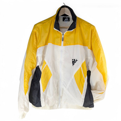 Vintage 90s Apex One Windbreaker Full Zip Jacket Sz Large White Yellow Navy VTG