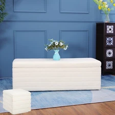 Modern Large Bedroom Storage Ottoman Teddy Flannelette Storage Stool Quadrate