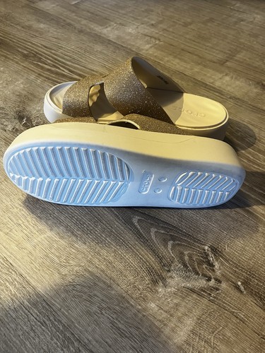 Crocs Women’s Getaway Platform H-strap Sandals Wedge Ivory/Gold Shimmer Size 9 - Picture 3 of 4