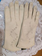 Vtg Vinyl Gloves with Embroidered Design Cream Womens Size One Size Small-Japan