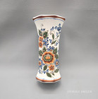 Vintage 1970s Royal Delft Polychrome Handwerk Floral Ceramic Octagonal Vase 8"