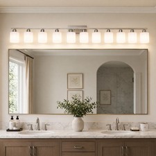 65 in Bathroom Nickel Milk Glass LED Vanity 10 Light Mirror Wall Sconce Fixture