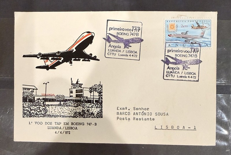 Angola First Day Cover 1972 inaugural TAP Boeing 747-B service Luanda & Lisbon