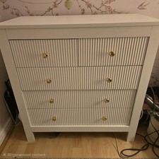  HOMCOM Fluted Bedroom Chest of Drawers w/ 5 Drawers Gold Tone Handles White 