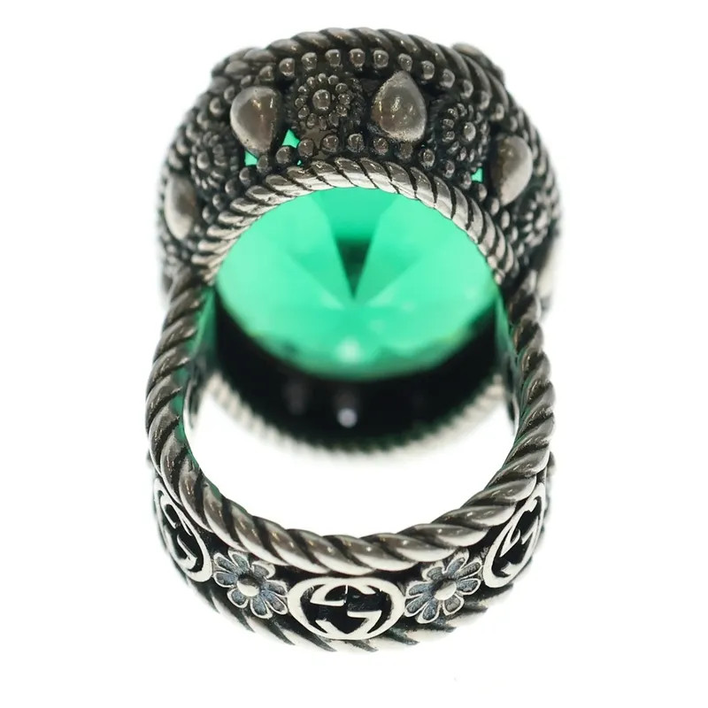 Gucci Interlocking Flower Greenstone Ring Silver - image 2