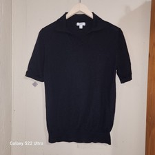Reiss Men  S 100 Merino Wool Navy Blue Short Sleeve Soft Polo Shirt Size M