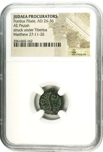 A-DS11 Roman Empire Judaea Pontius Pilate (AD 26-36) Prutah NGC Br Coin Tiberius