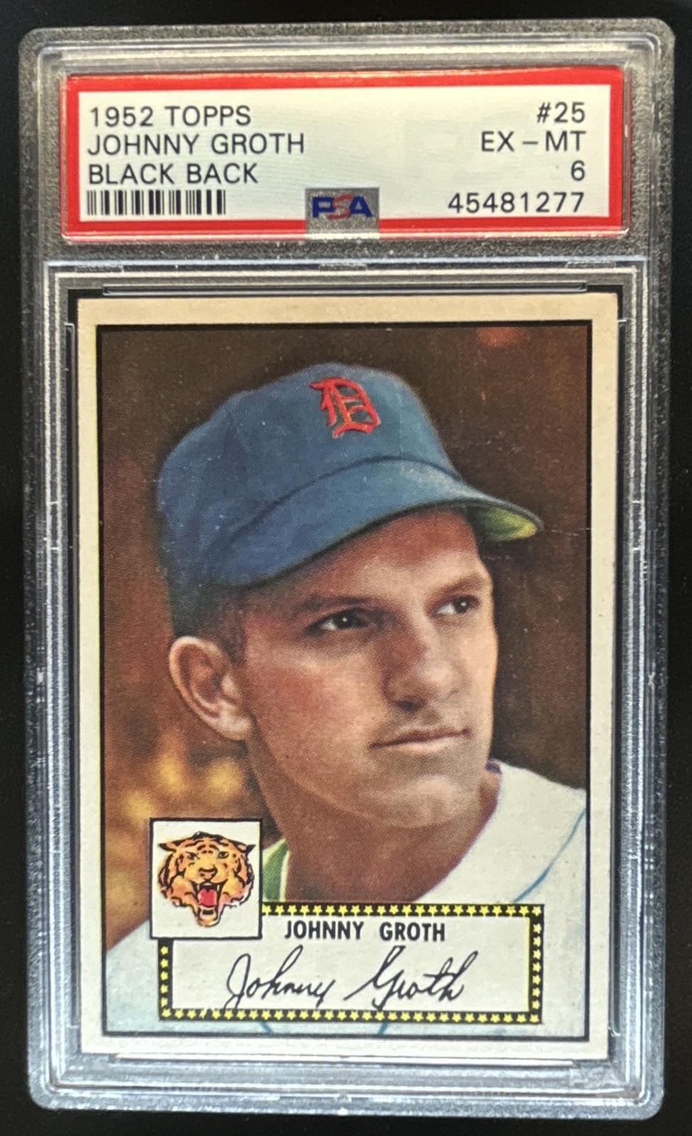 1952 Topps Johnny Groth Black Back #25 Tigers PSA 6