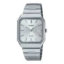 Casio MTP-B185D-7AV Mens Analog Quartz Watch Silver Dial Steel Band 50m Date