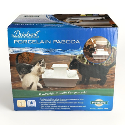 NEW! PetSafe Drinkwell Porcelain Pagoda Dog Cat Waterfall Fountain PWW00-13907