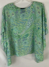 Susan Graver Sheer Scarf Top Womens Medium Green Paisley A57593 WH9