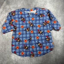 Vintage 1998 Warner Bros Taz Plaid Flannel Sleep Shirt Mens L Blue Looney Tunes