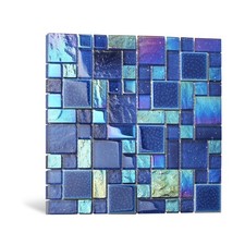 Blujellyfish Blue Glass Mosaic Tiles French Pattern Square Mosaics Sheets Iri...