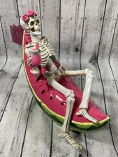 Summerween Halloween Decor Skeleton on Watermelon Pool Float Summer