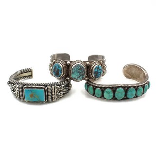 Southwest Sterling Turquoise Rope Twist 6 6.5" Cuff Bracelet Lot of 3 #S5878 2