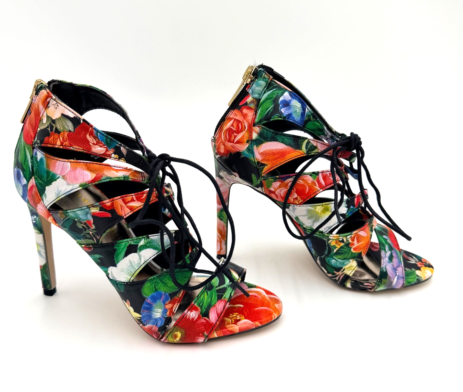 Madden Girl Multicolor Floral Print Lace Up High Heel Sandals Women Size 6M New
