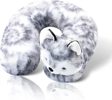 Super Soft Animal Airplane Travel Neck Pillow for Kids - Grey Wolf
