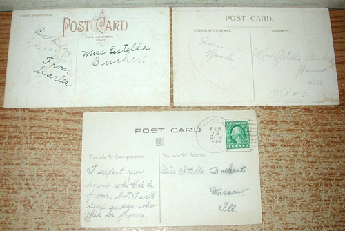 LOT OF 22 ANTIQUE EMBOSSED VALENTINE'S DAY POSTCARDS FROM THE 1910S - Afbeelding 11 van 17