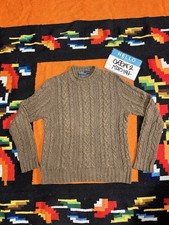 Polo by Ralph Lauren Brown Cable-Knit Pullover Sweater Crew Neck Cotton Blend M