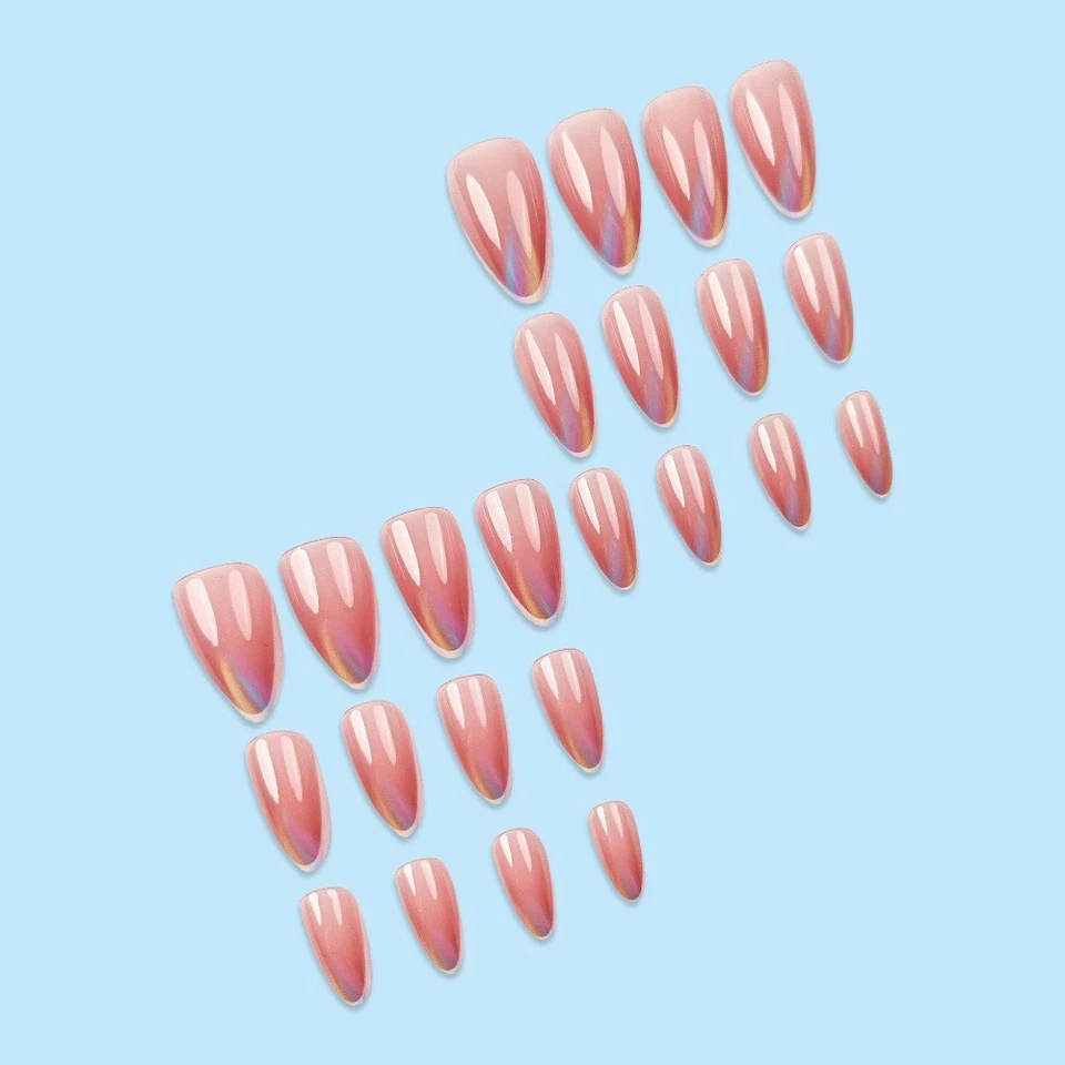 24PCS Unicorn Chrome French Tips - Holographic Press-On Nails w/ Glue - Image 2 of 4