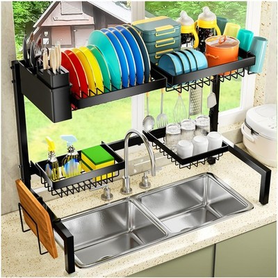 24.8-35.4'' Extendable Over-The-Sink Dish Drying Rack with 4 Baskets Metal