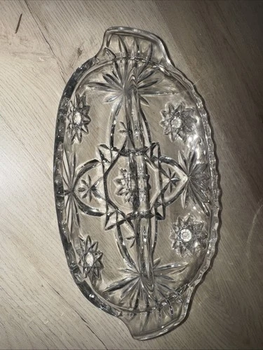 Vintage Anchor Hocking 10" Glass Crystal Clear 2-part Relish Dish Candy Dish