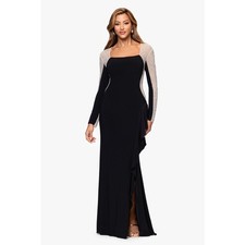Xscape Formal Evening Gown Womens 8P Black Caviar Beaded Wedding Cocktail Dress