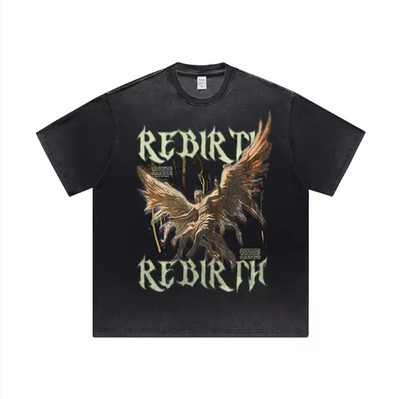 Black Rebirth Phoenix Rising Gothic Wings Distressed Graphic Tee T-Shirt