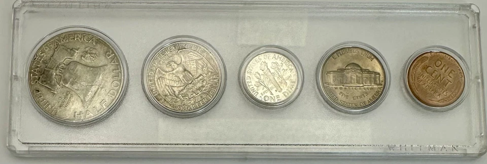 1957-P 5-Coin Mint Set – Almost Uncirculated – Whitman Holder  90% Silver Set #3 - Image 4 of 4