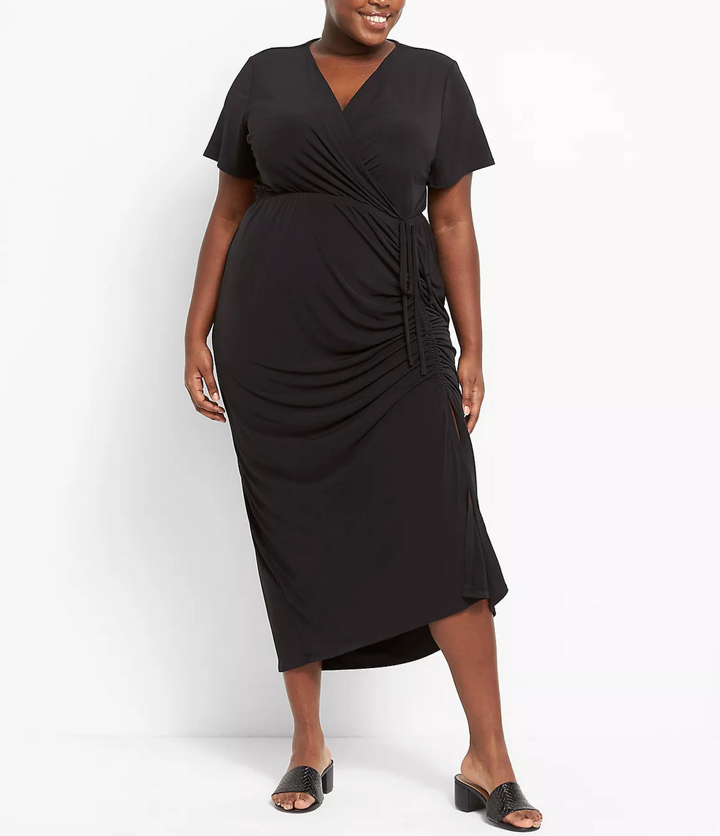 LANE BRYANT WOMEN'S BLACK CROSSOVER SIDE-DRAWSTRING MAXI DRESS PLUS Sz  26/28 | eBay