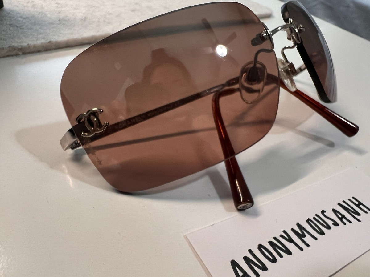 CHANEL Vintage Sunglasses CC Logo Rimless Brown 4017 RARE Y2K