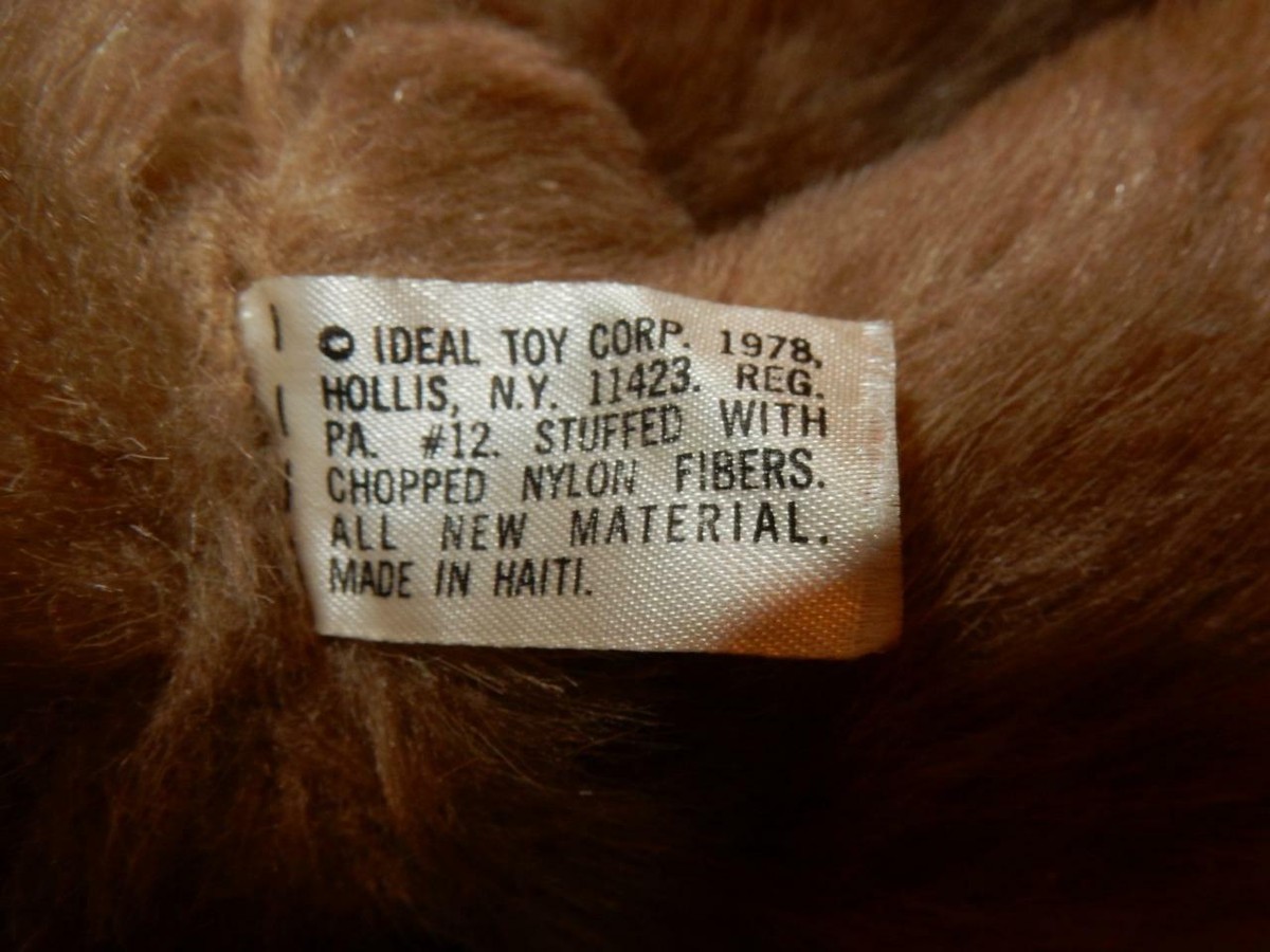 VINTAGE THE ORIGINAL IDEAL TEDDY BEAR 1978 IDEAL TOY CORP 1978 TAG