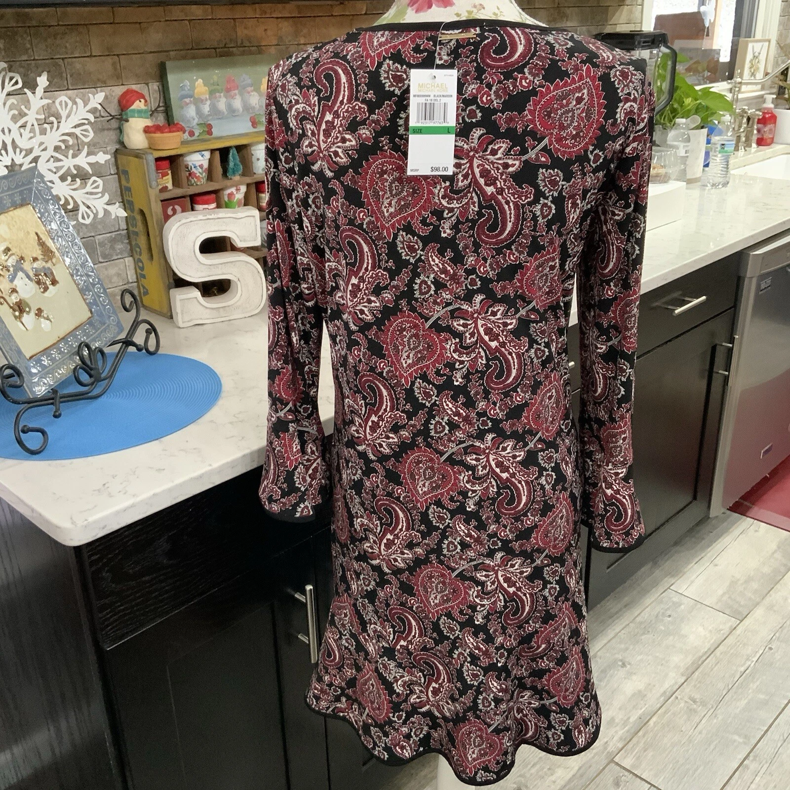 Abito Michael Michael Kors taglia grande stampa floreale pop paisley manica a campana nuovo