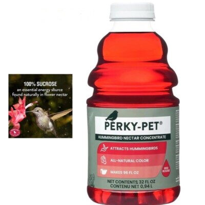 Perky Pet Hummingbird Red Food Nectar Concentrate Liquid 100% Sucrose  32 fl.oz