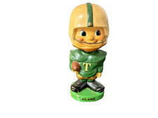 Vintage 1960s TULANE Green Wave Football Toes Up Player Green Base Bobblehead