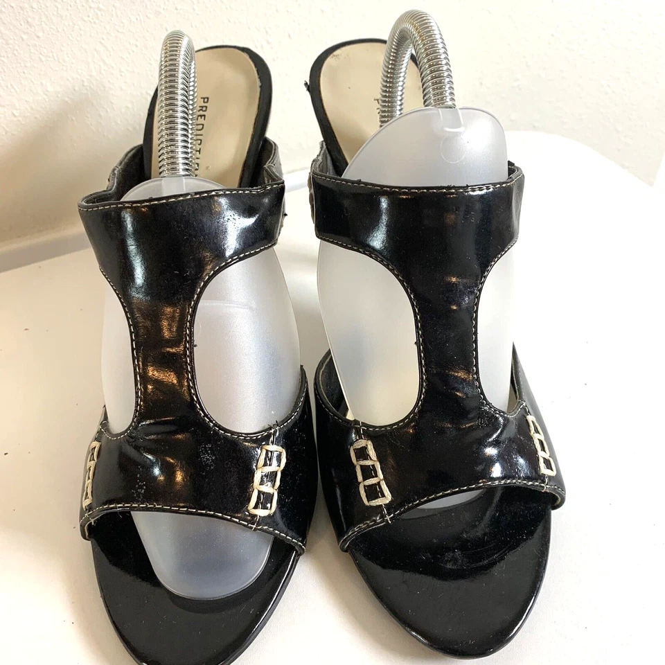 Predictions Mujer Puntera Abierta 4" Tacones Sintético Patente Negro con Beige 9M De Colección Foto 2 de 4